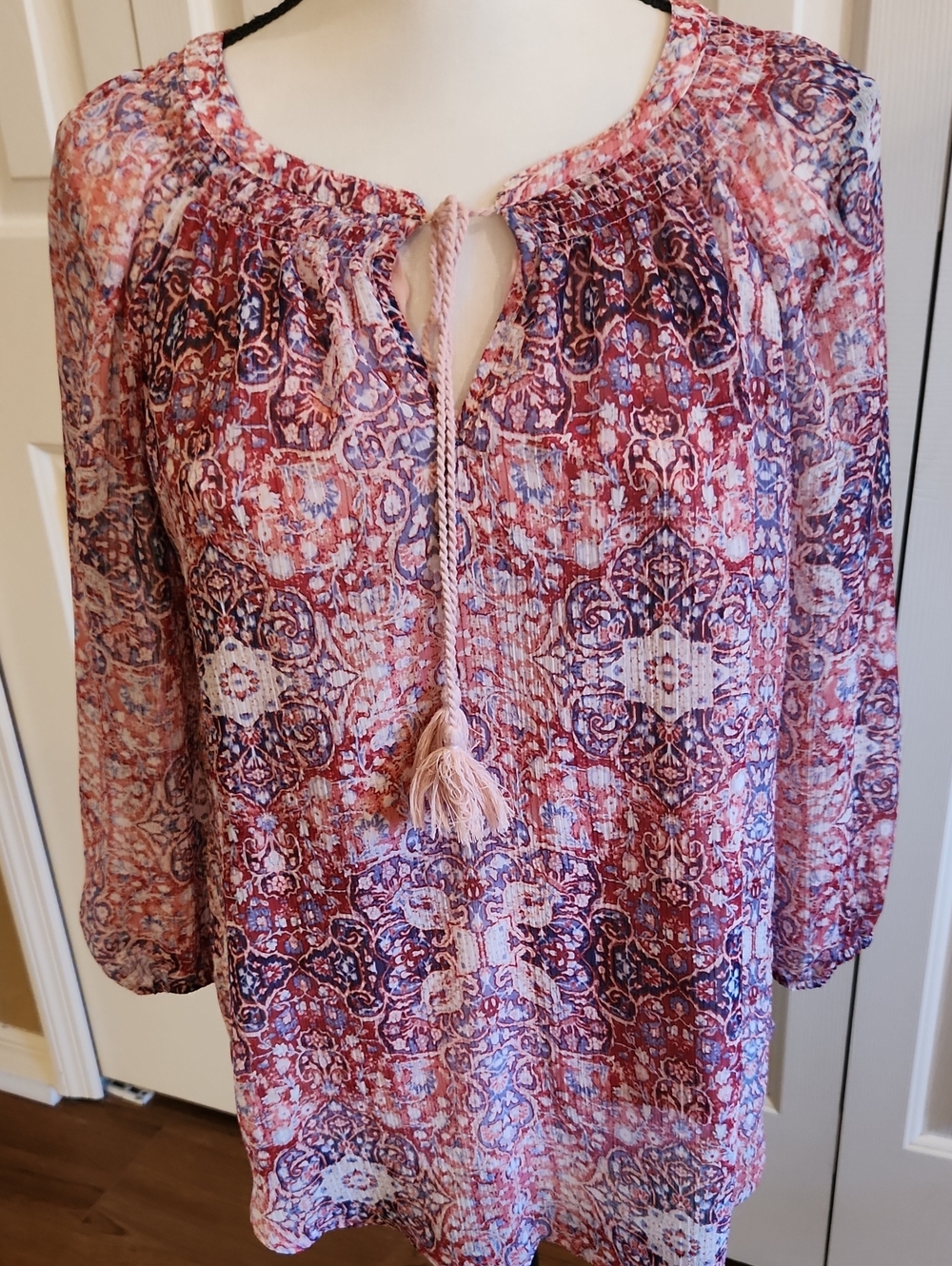 St. John's Bay Pink and Purple Printed Peasant Tunic